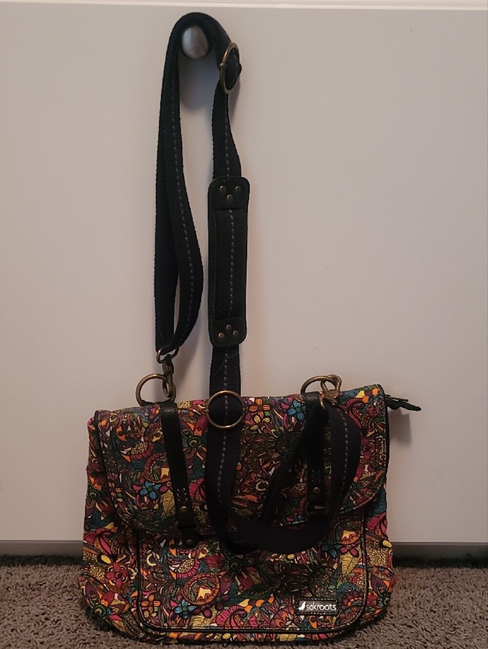 Sakroots Multicolor Floral Canvas Satchel with Black Straps - Picture 2 of 6